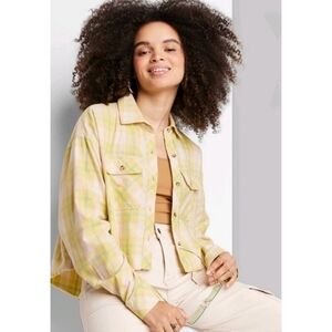 NEW Wild Fable Long Sleeve Cropped Button Down Yellow Plaid Shirt